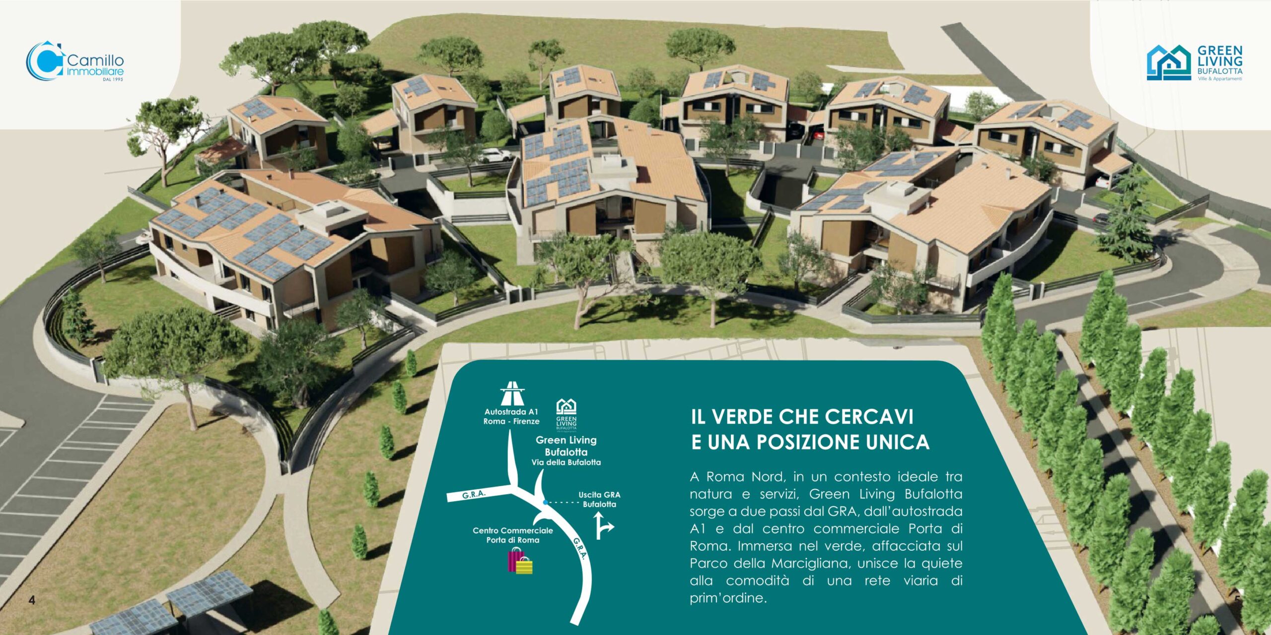 A Roma Nord, in un contesto ideale tra natura e servizi, Green Living Bufalotta sorge a due passi dal GRA, dall'autostrada Al e dal centro commerciale Porta di Roma. Immersa nel verde, affacciata sul Parco della Marcigliana, unisce la quiete alla comodità di una rete viaria di prim'ordine.